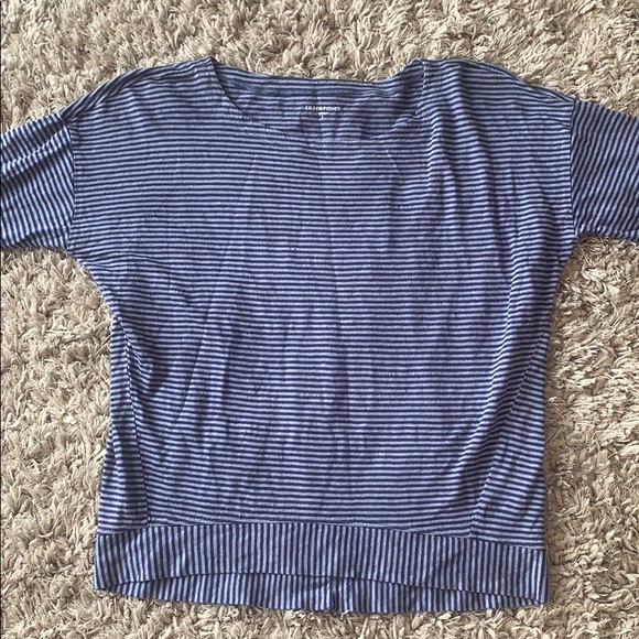 EILEEN FISHER Organic Linen Navy Striped Top - Picture 4 of 15